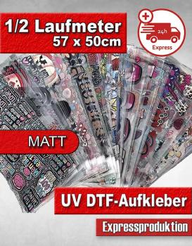 Preview: Premium UV DTF Transfer MATT EXPRESS Rub-On Aufkleber 57 x 50 cm