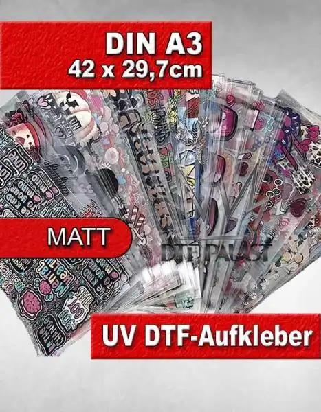 Premium UV DTF Transfer MATT Rub-On Aufkleber A3 42 x 29,7cm