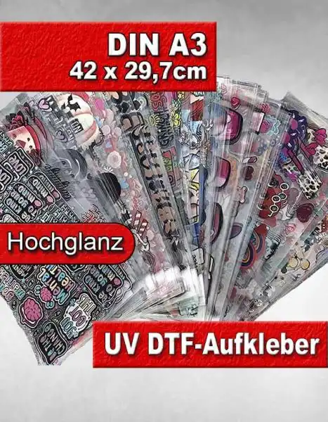 Premium UV DTF Transfer Rub-On Aufkleber A3 42 x 29,7cm