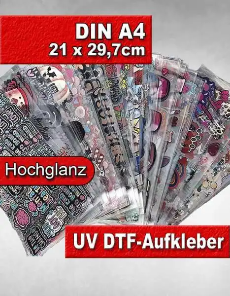 Premium UV DTF Transfer Rub-On Aufkleber A4 21 x 29,7cm